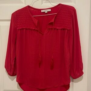 Loft, red long sleeve blouse